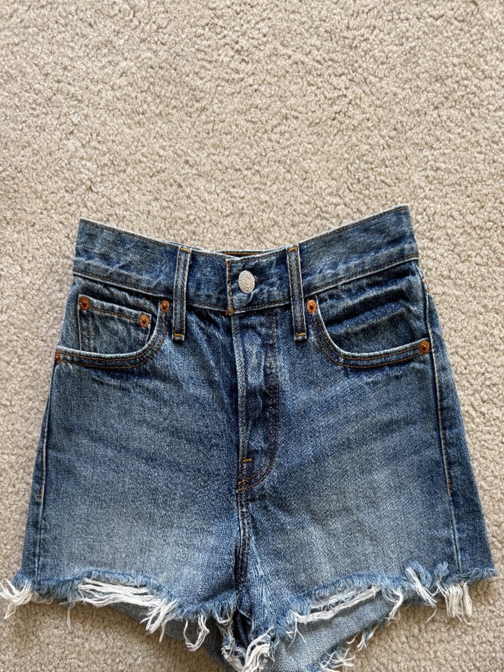 Levi's High Waist Distressed Denim Shorts - Blue